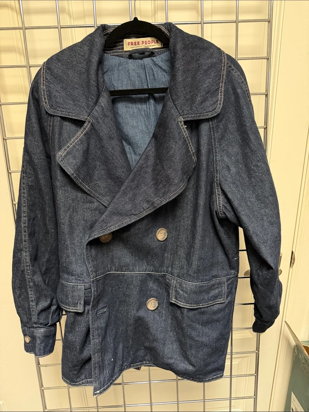 Free People Indigo Denim Double-Breasted Trench Coat - Picture 1 of 2
